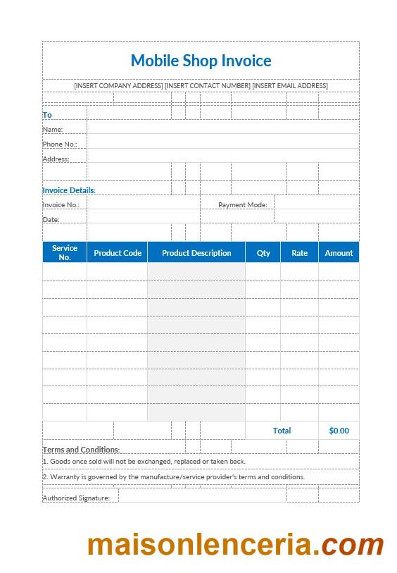 Szablon faktury sklepu mobilnego w formatach Word i PDF